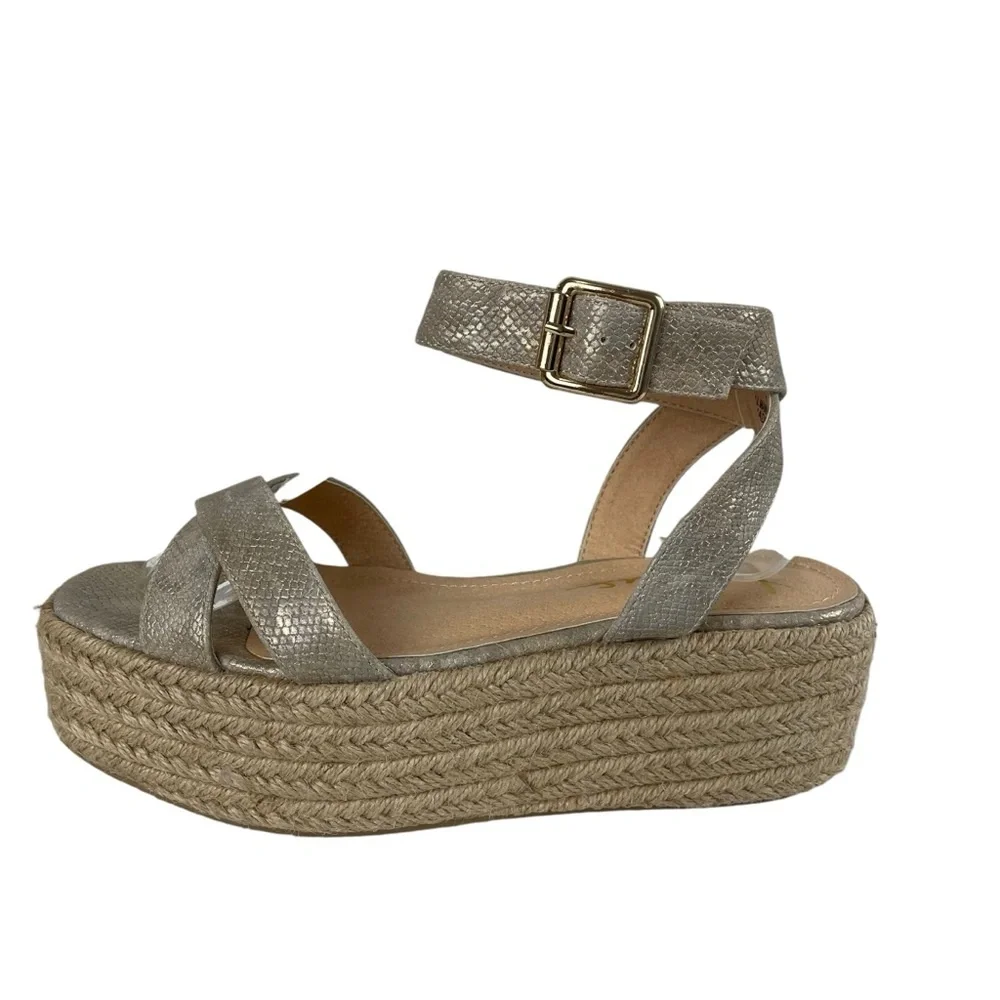 Lulu's Platform Cobi Beige Snake‎ Espadrille Sandals Size 5.5 Neutral Ankle Wrap
